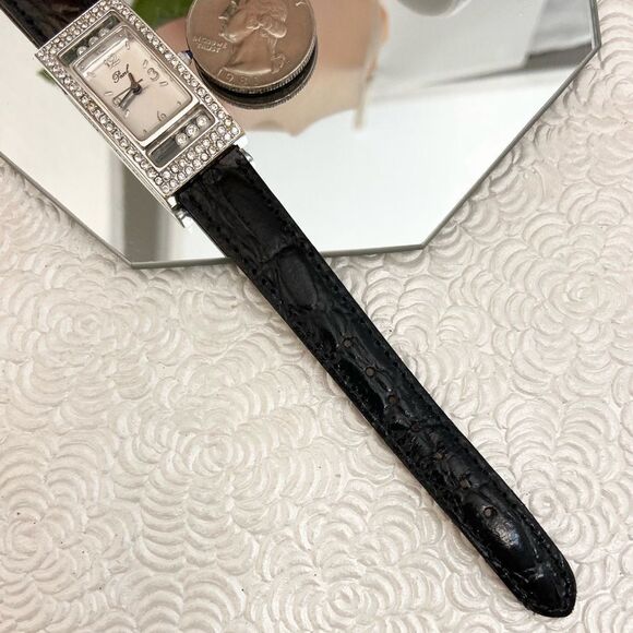 Pearl Rhinestone Embellished Art Deco Style Tank Watch with "Floating" Crystals - Picture 13 of 14